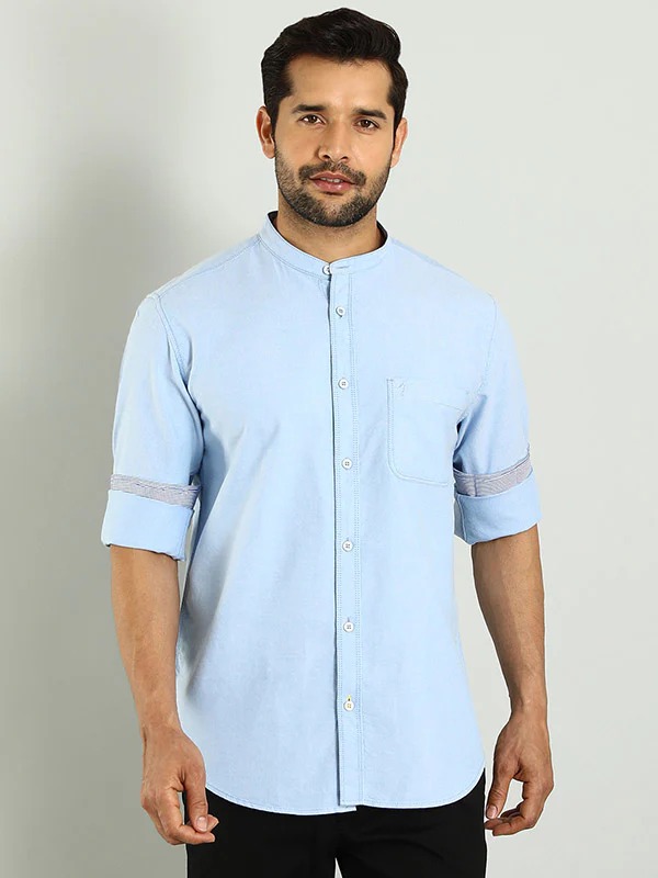 Indian Terrain Men's Regular Fit Full Sleeve Solid Blue Shirt